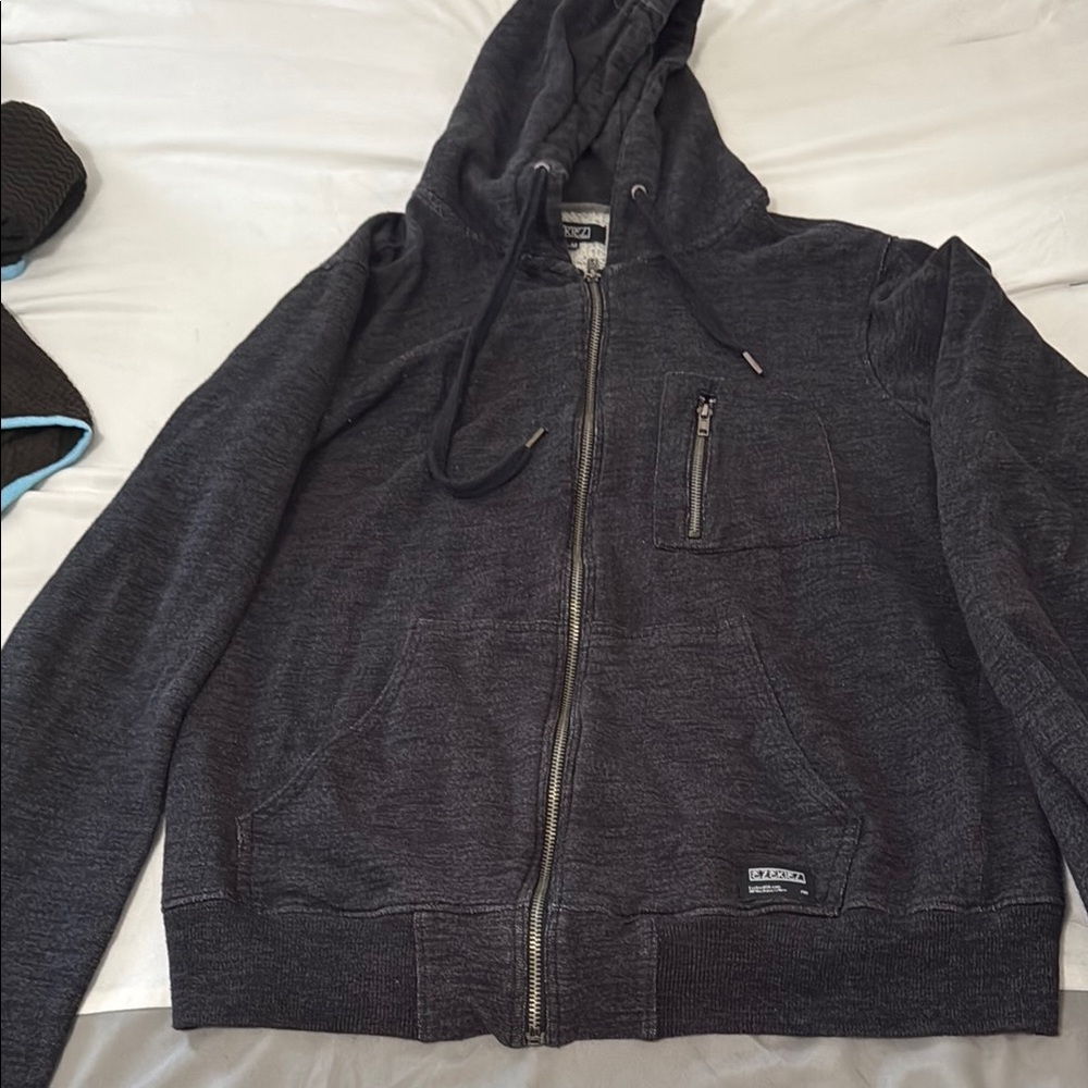 Ezekiel Black Zip Up Sweater with Hood and Ribbed Cuffs